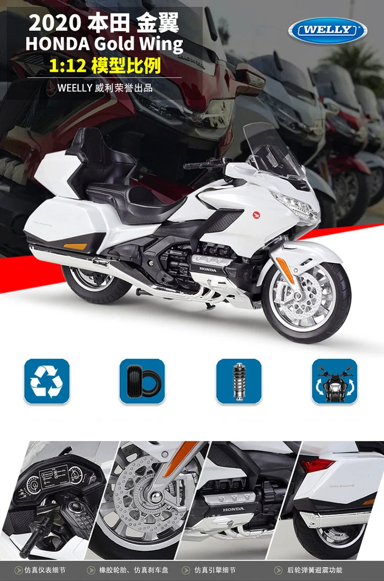 WELLY 1:12 Honda Gold Wing Die Cast Motorcycle Model Toy Vehicle Collection Autobike Shork-Absorber Off Road Autocycle Toys Car