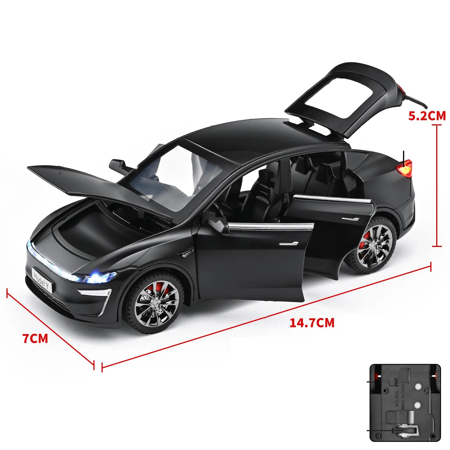 Tesla Model Y 1:32 Diecast Alloy Car with Sound, Light &amp; Pull-Back Action