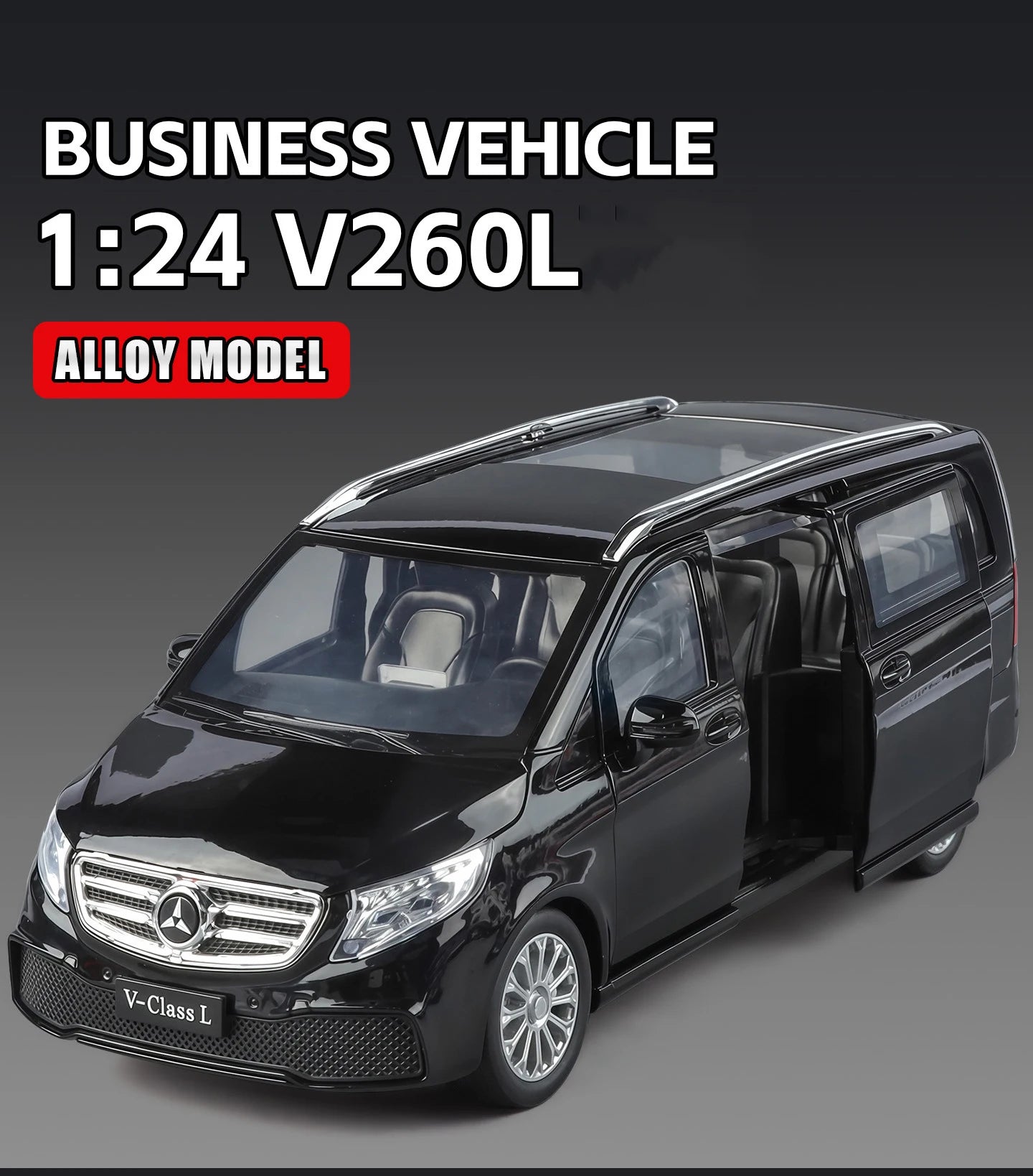 Mercedes-Benz V260 MPV Diecast Model Car with Sound, Light, Pull-Back Action – 1:24 Scale