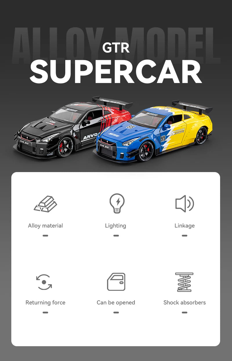 Nissan GT-R R35 Diecast Model Car with Sound & Light – 1:24 Scale