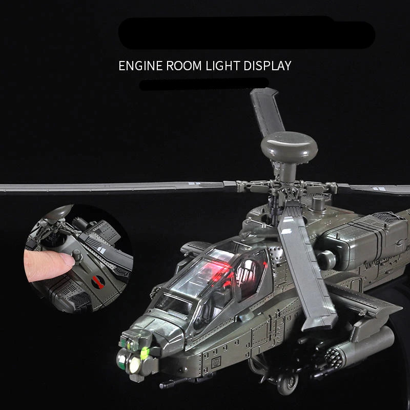 AH-64 Apache Gunship Helicopter Diecast Collectible Model Sound & Light Effects