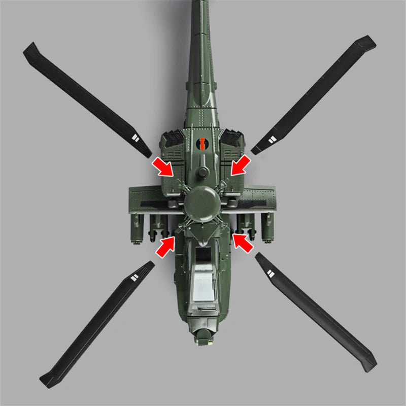 AH-64 Apache Gunship Helicopter Diecast Collectible Model Sound & Light Effects