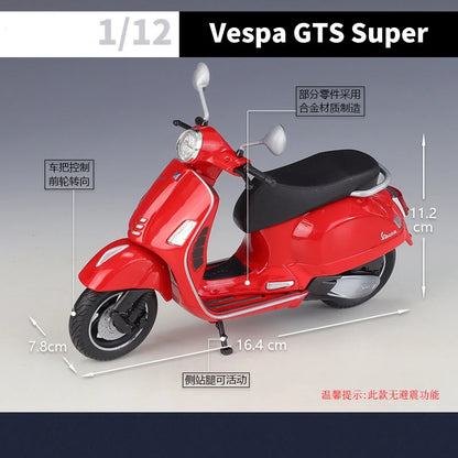 WELLY 1/12 Vespa GTS Super 2020 Die Cast Motorcycle Model Toy Vehicle Collection Autobike Off Road Autocycle Toys Car