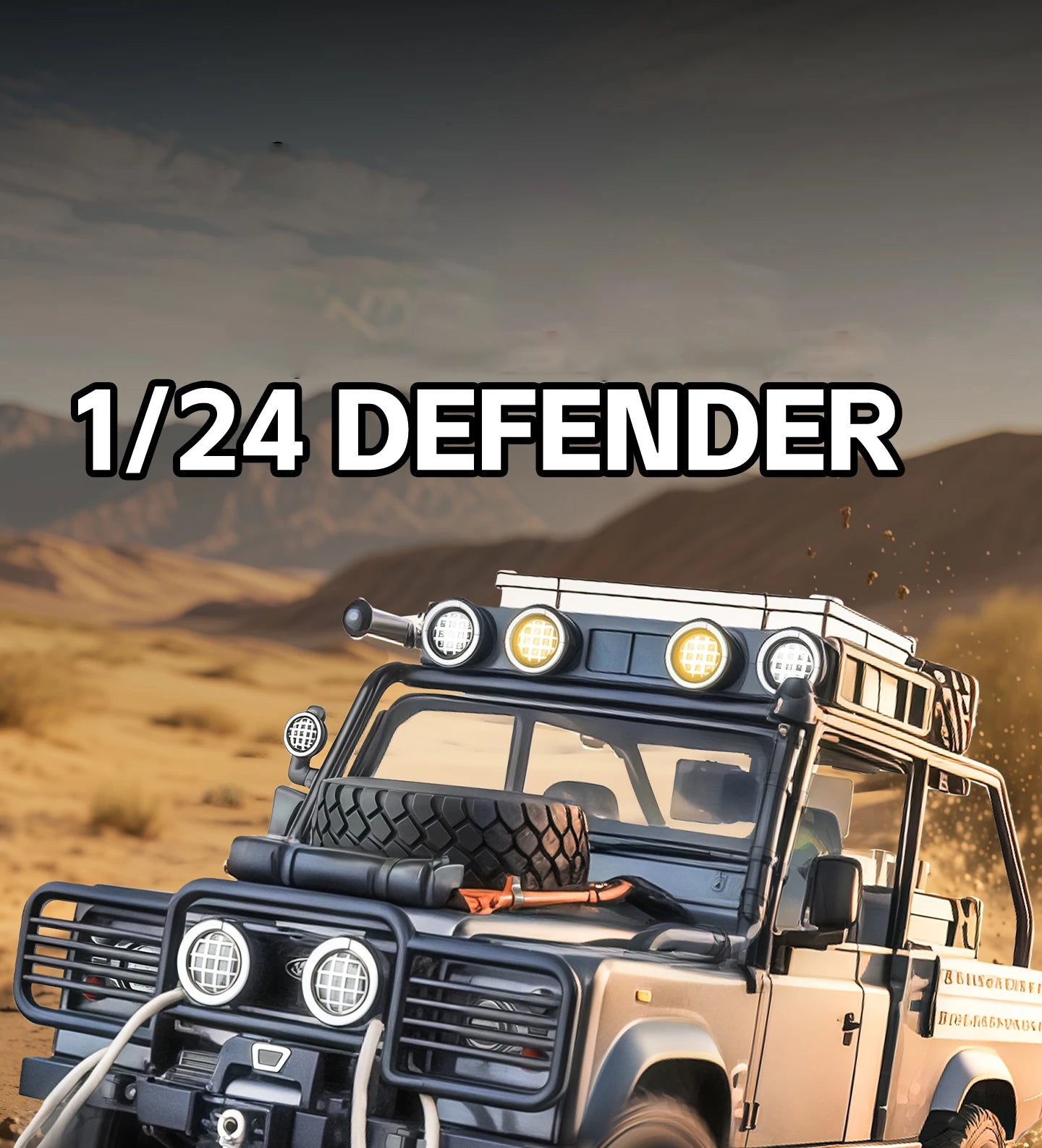 1:24 Land Rover Defender 110 SUV Diecast Model Car with Sound, Lights & Pull Back Action