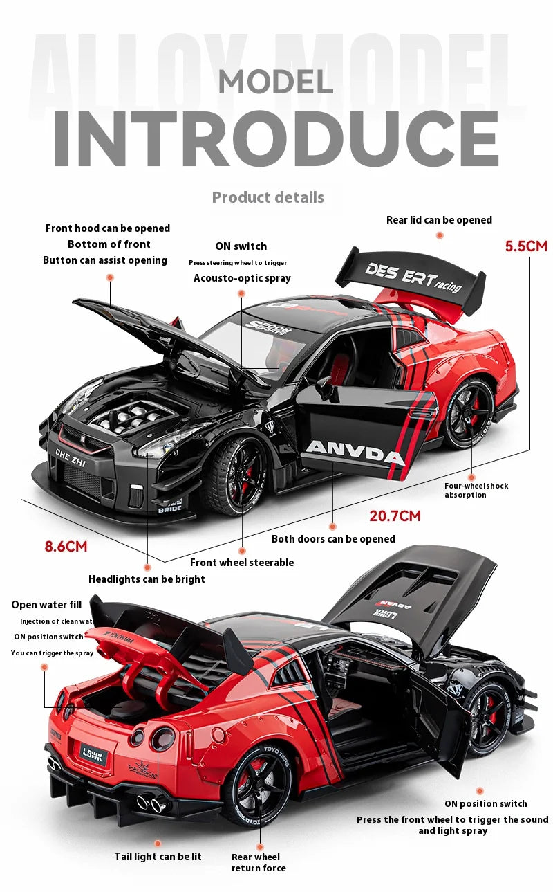 Nissan GT-R R35 Diecast Model Car with Sound & Light – 1:24 Scale