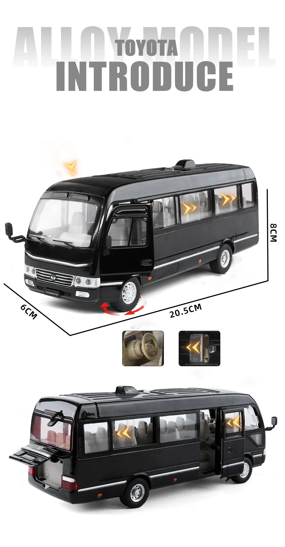 Toyota Coaster Mini Bus Diecast Model Vehicle - Sound & Light Efects