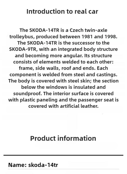 1:43 Škoda 14TR Czech Double-Axle Trolleybus Die-Cast Model