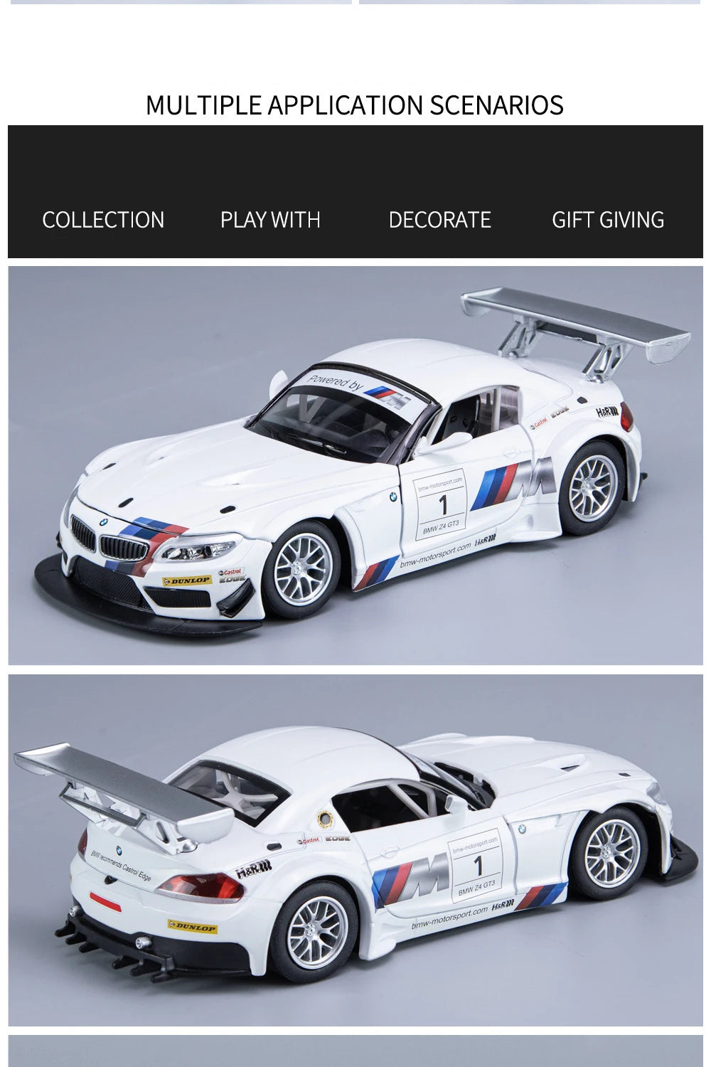 BMW Z4 GT3 M4 BMW M6 Racing Diecast Model Car (1:24 Scale)