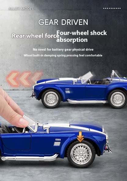 CCA 1965 Shelby Cobra Convertible Roadster 1:24 Diecast Model Car with Sound, Lights & Pull-Back Action