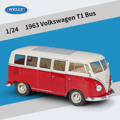 WELLY 1:24 Volkswagen VW T2 T1 Bus Alloy Diecast Vehicle Model