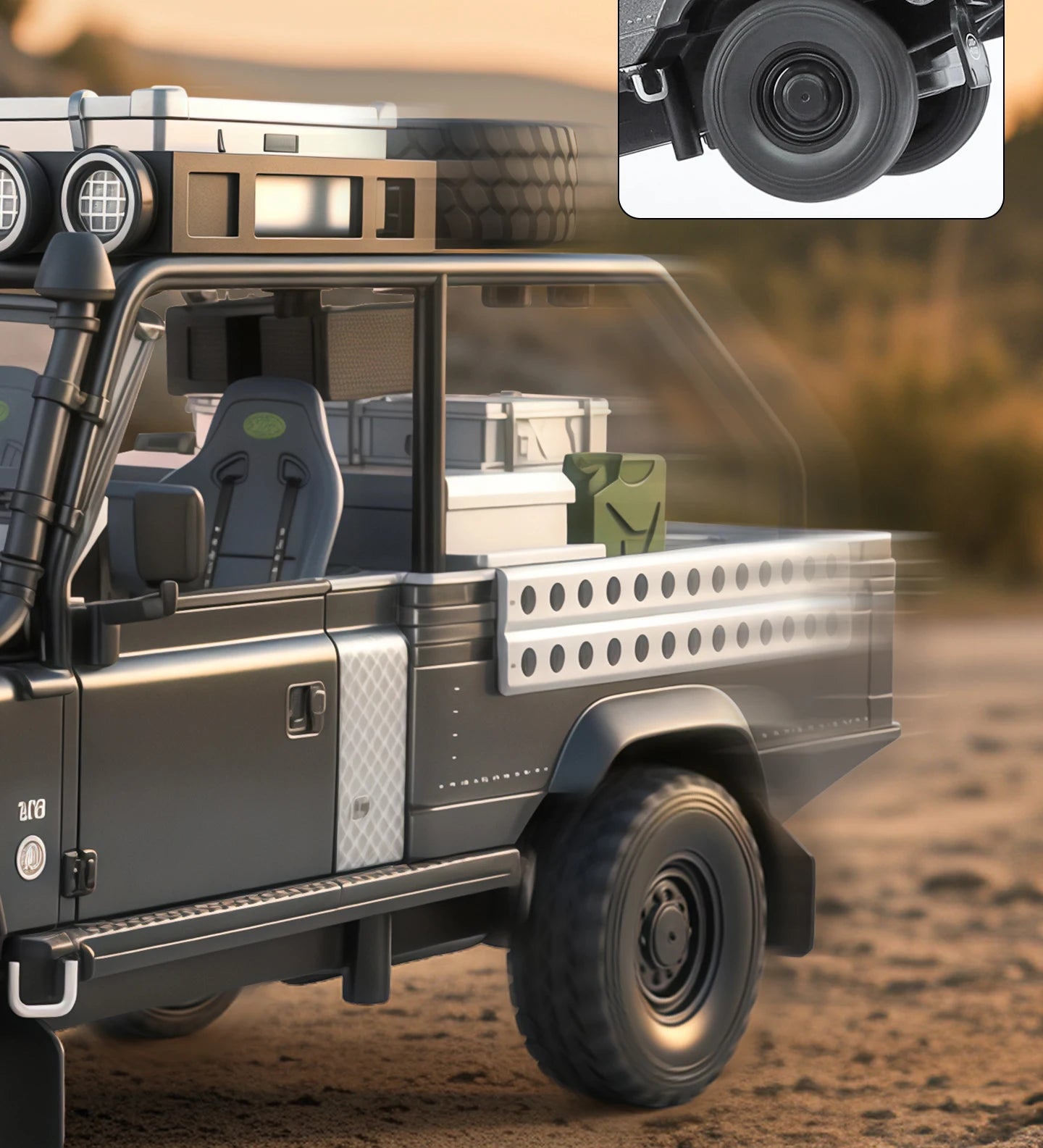 1:24 Land Rover Defender 110 SUV Diecast Model Car with Sound, Lights & Pull Back Action