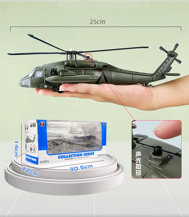 Sikorsky  UH-60 Black Hawk Helicopter Diecast Collectible Model Sound & Light Effects