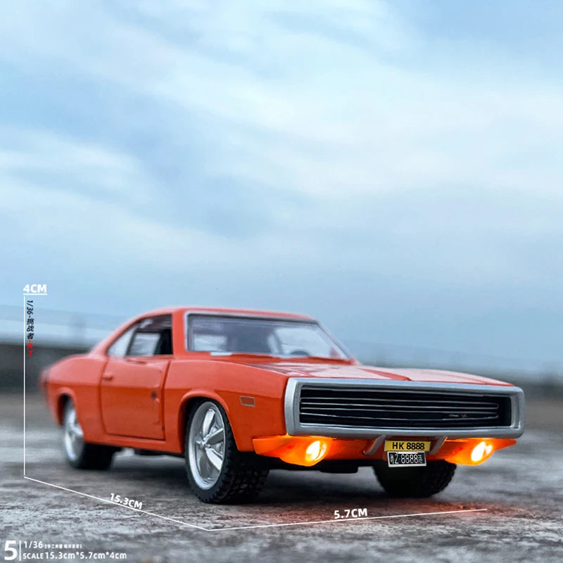 1970 Dodge Charger R/T Diecast Model Car – 1:32 Scale with Sound, Light & Pull-Back Action