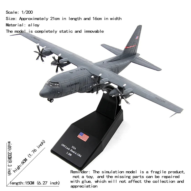 JASON TUTU 1:200 Diecast Airplane Model American AC-130 Attack Air Gunship Aircraft Model Alloy C-130 Hercules Transport Aircraf