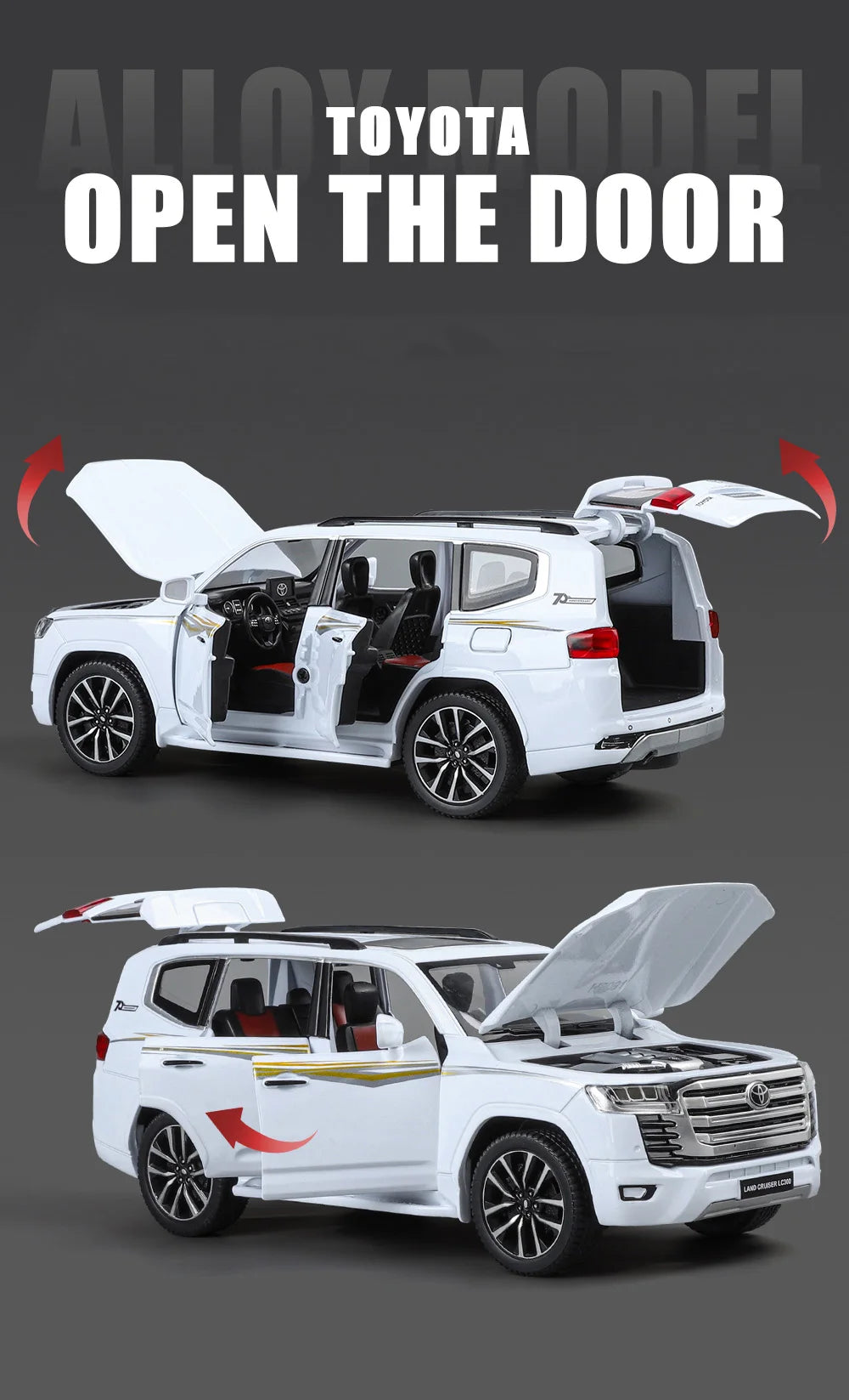 Toyota Land Cruiser LC300 Diecast Alloy SUV Model Car Pull Back Sound & Light