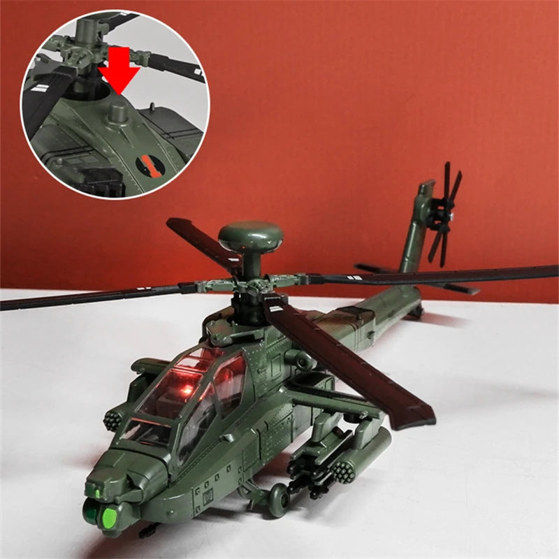 AH-64 Apache Gunship Helicopter Diecast Collectible Model Sound & Light Effects