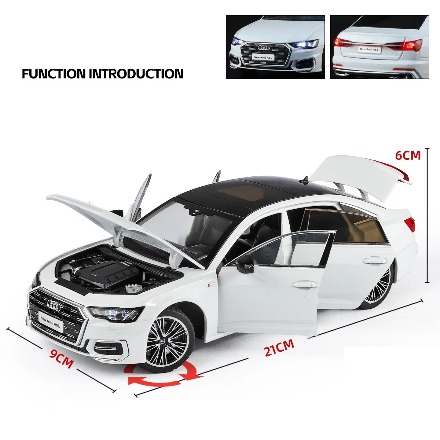 AUDI A6 Alloy Diecast Model Car - Sound and Light Collection Edition – 1:24 Scale