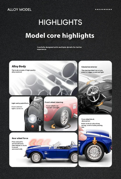 CCA 1965 Shelby Cobra Convertible Roadster 1:24 Diecast Model Car with Sound, Lights & Pull-Back Action