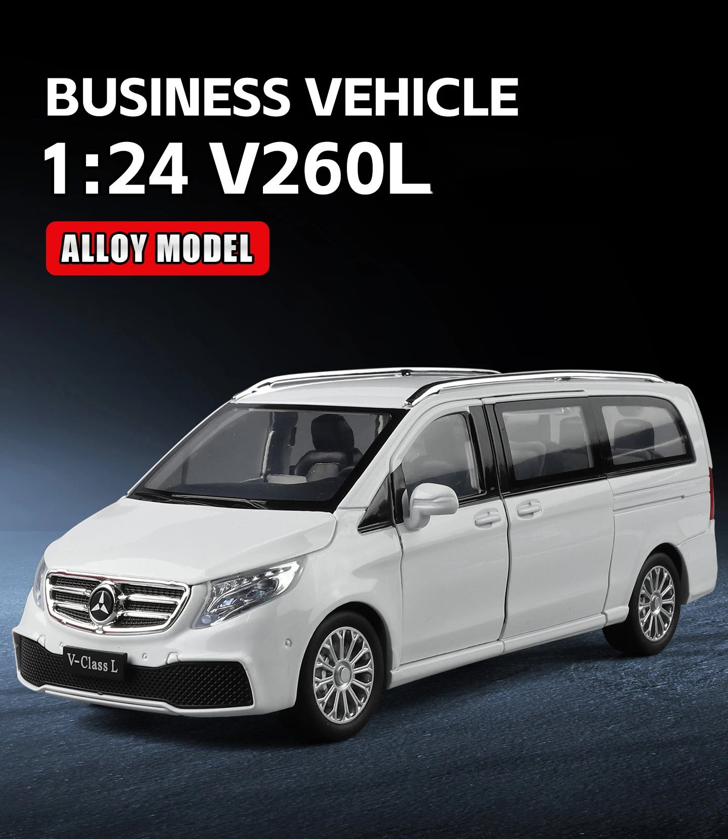 Mercedes-Benz V260 MPV Diecast Model Car with Sound, Light, Pull-Back Action – 1:24 Scale