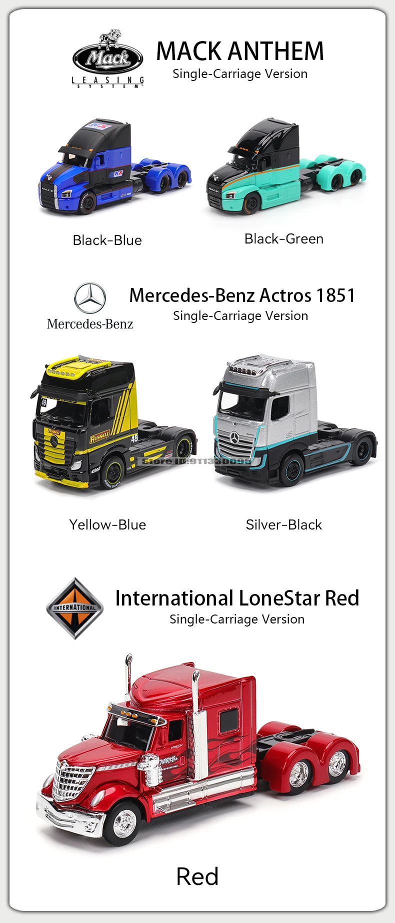 Maisto 1:64 Mercedes-Benz & Mack Anthem Tow & Go Die-Cast Truck with Trailer