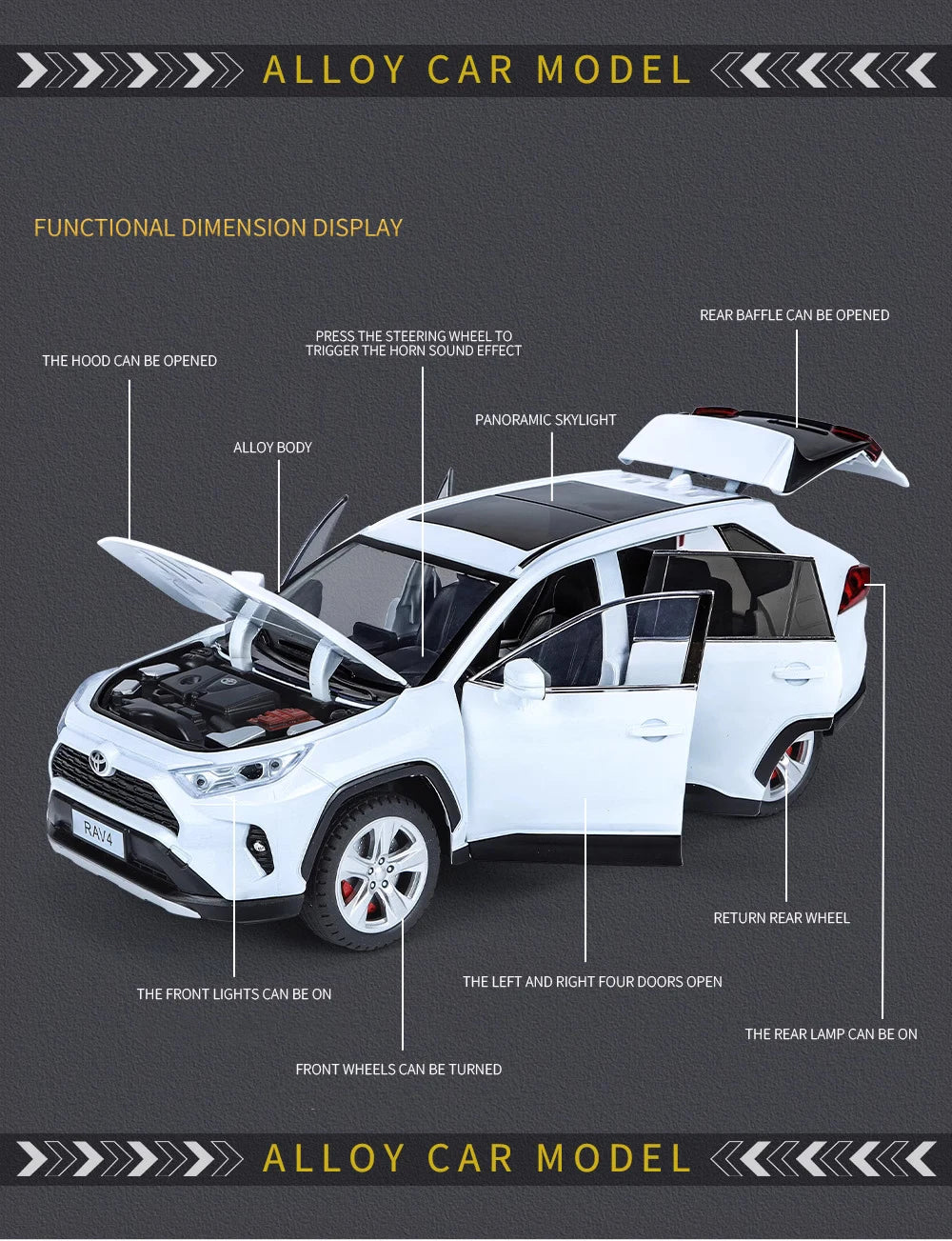 Toyota RAV4 1:24 Diecast Alloy SUV Model Car with Sound & Light